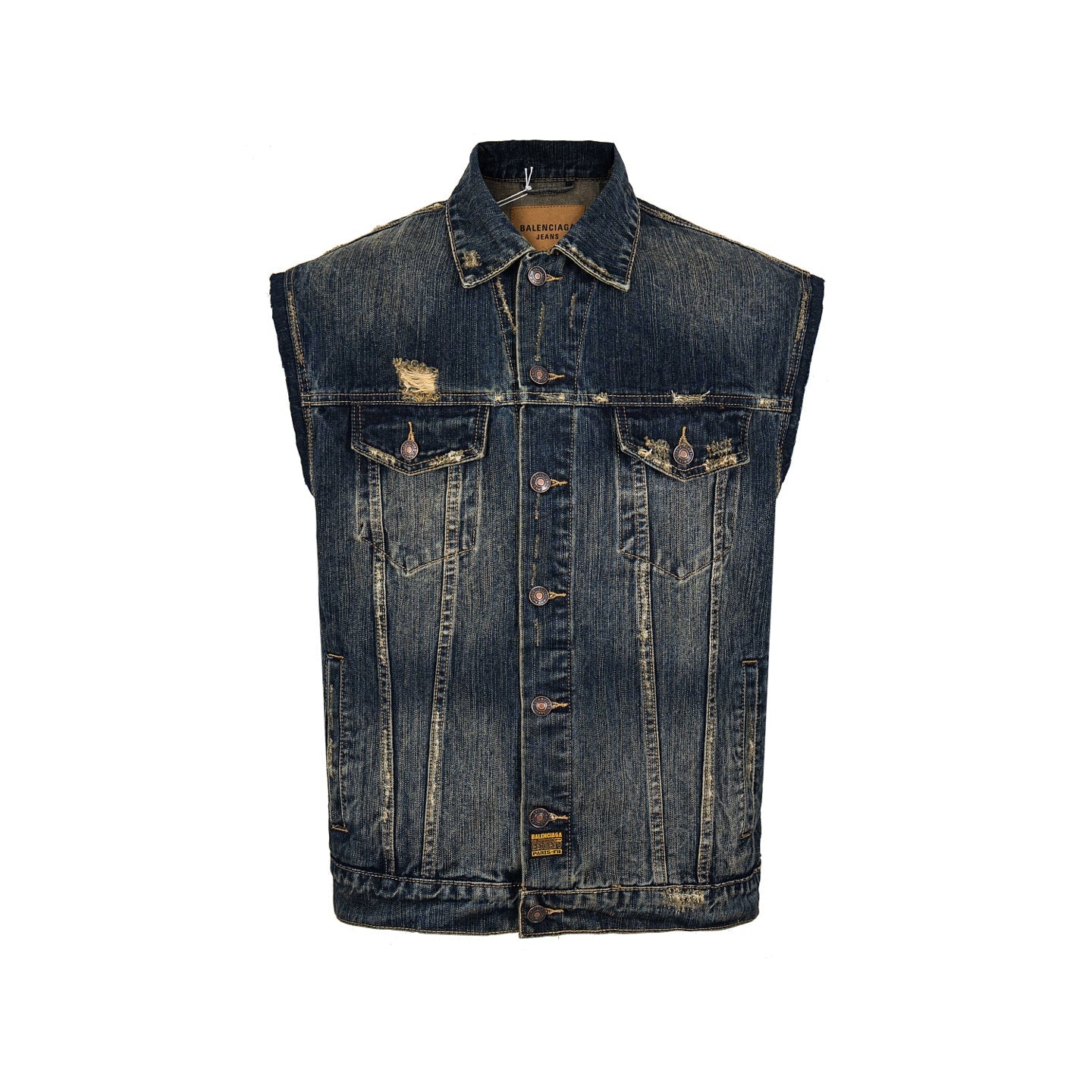 Balenciaga Distressed and Ripped Loose Fit Denim Vest Jacket