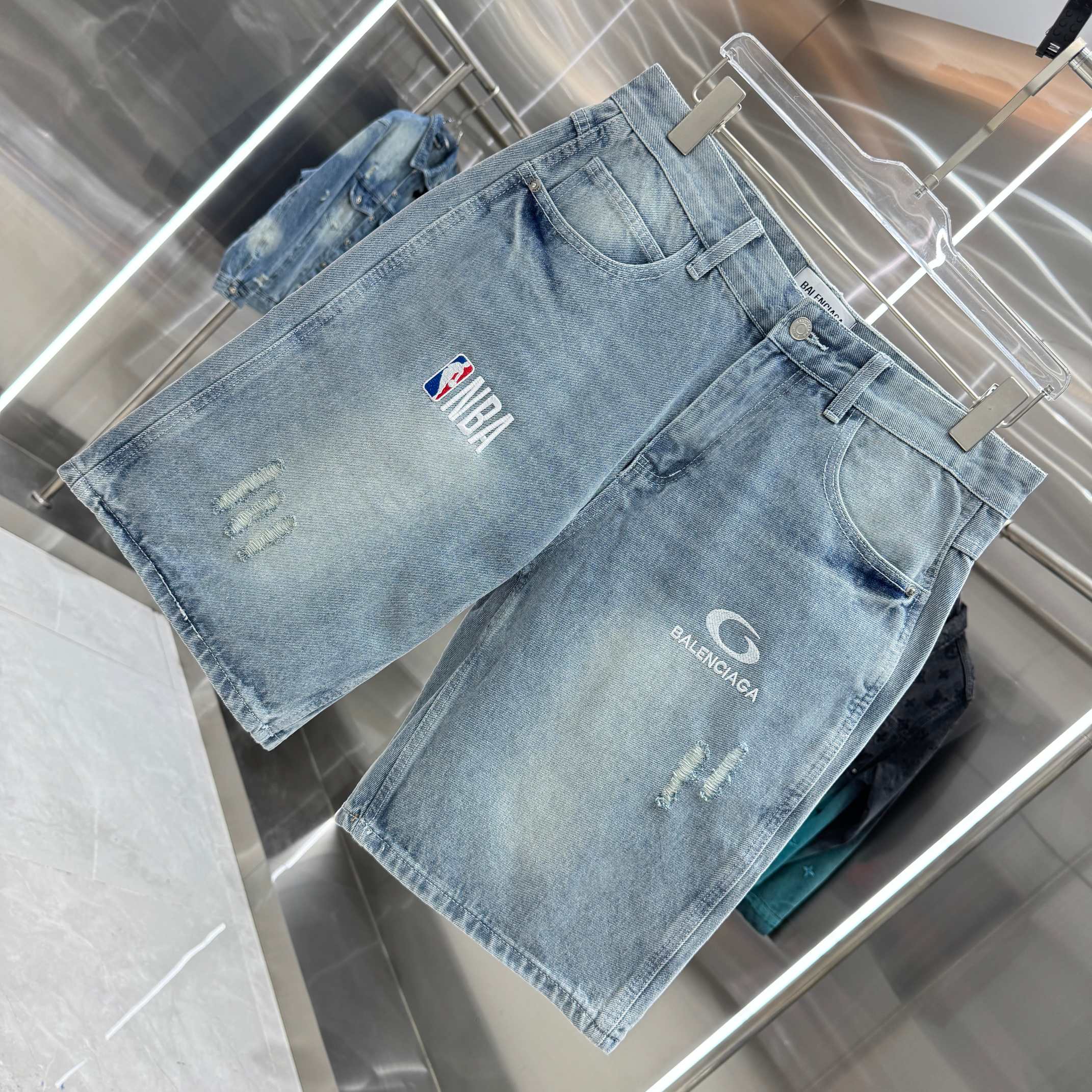 Balenciaga Embroidered Denim Shorts