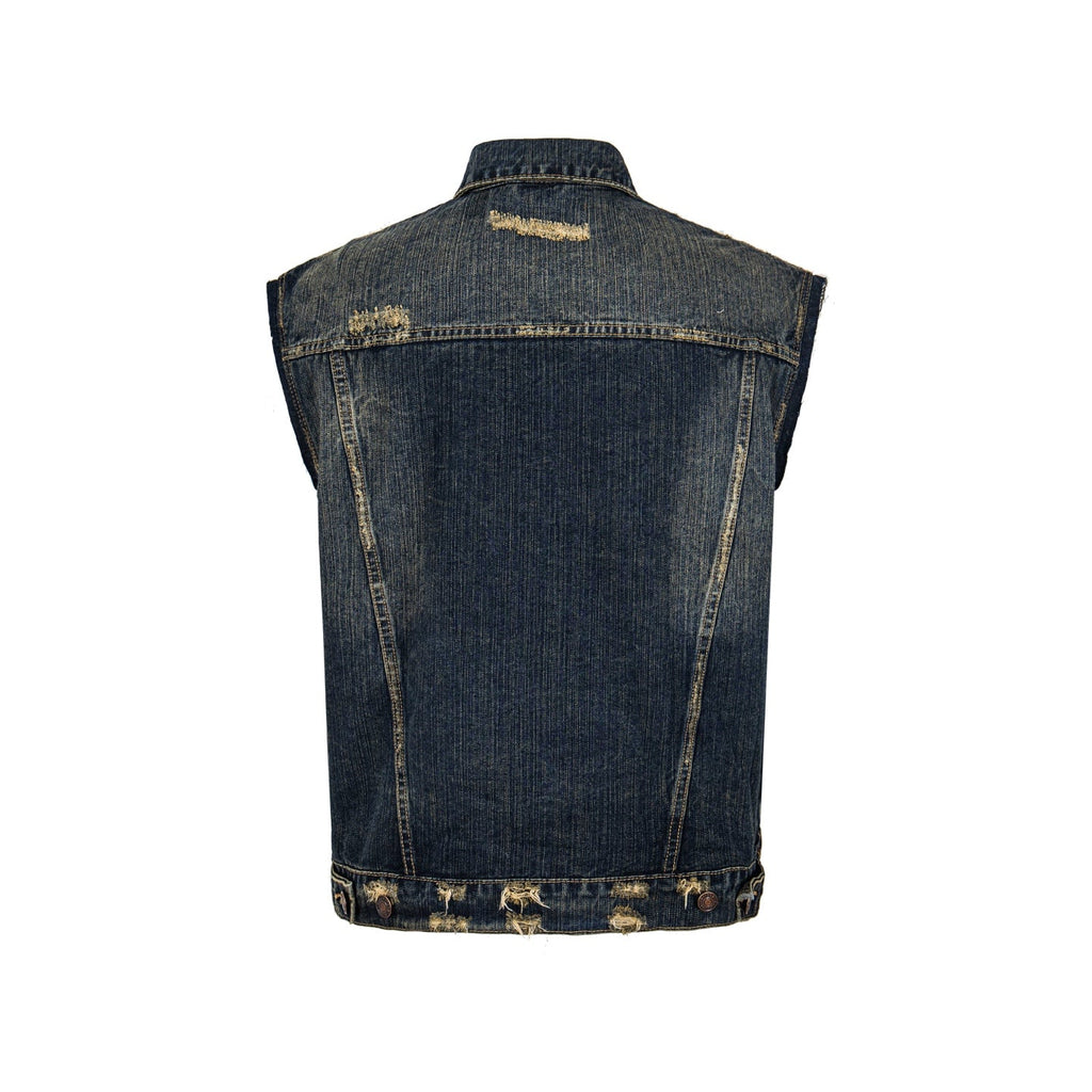Balenciaga Distressed and Ripped Loose Fit Denim Vest Jacket