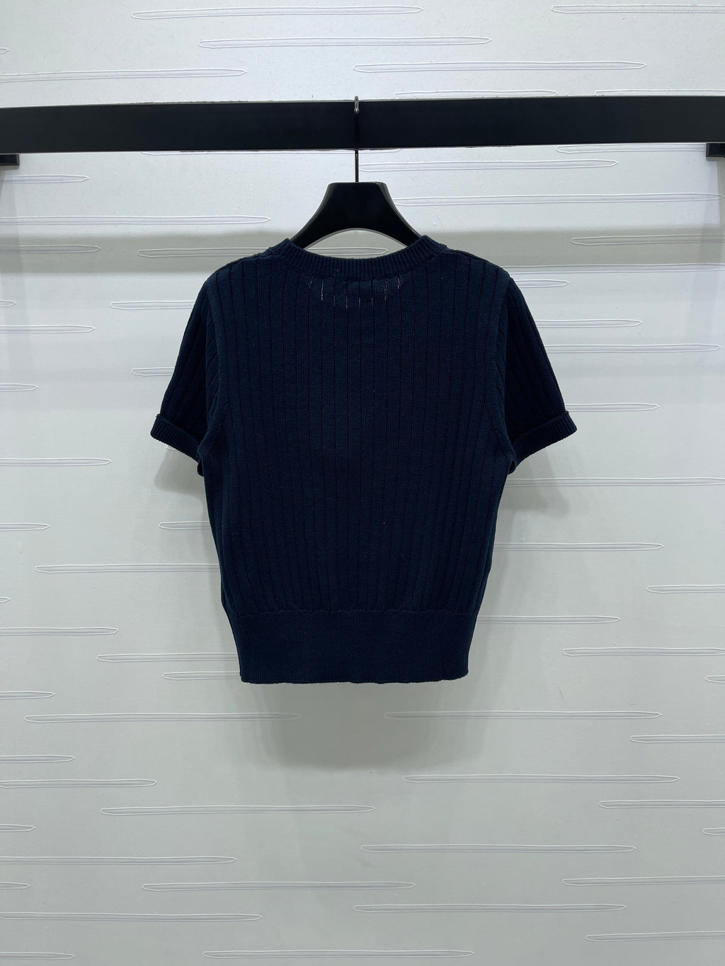 YS Vertical Ribbed Crew Neck Knit Short Sleeve
