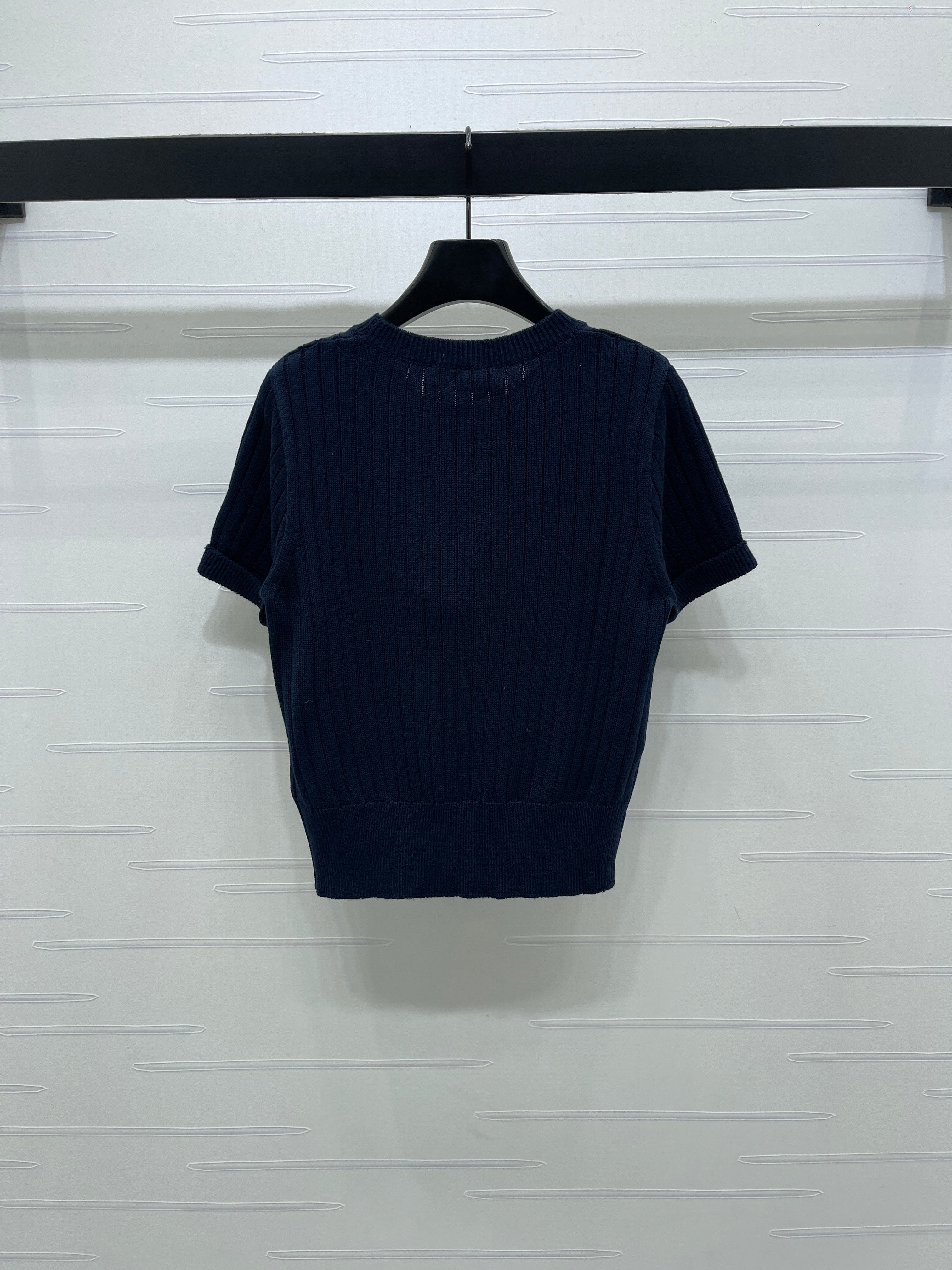 YS Vertical Ribbed Crew Neck Knit Short Sleeve