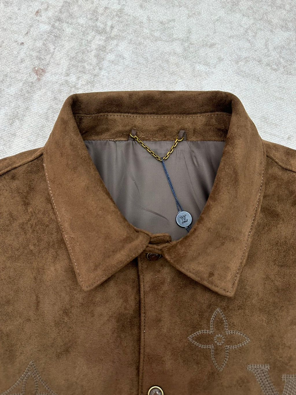 LV Monogram Embridered Suede Leather Jacker Shirt