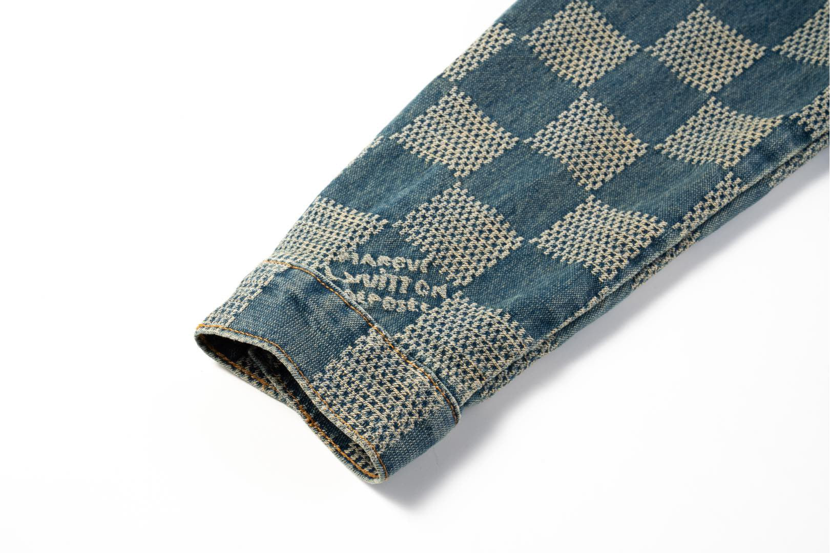 LV Damier Checkered Distressed Denim Jacket