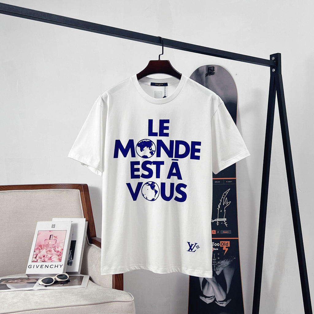 LV Earth flocked Print- Sleeve T-Shirt