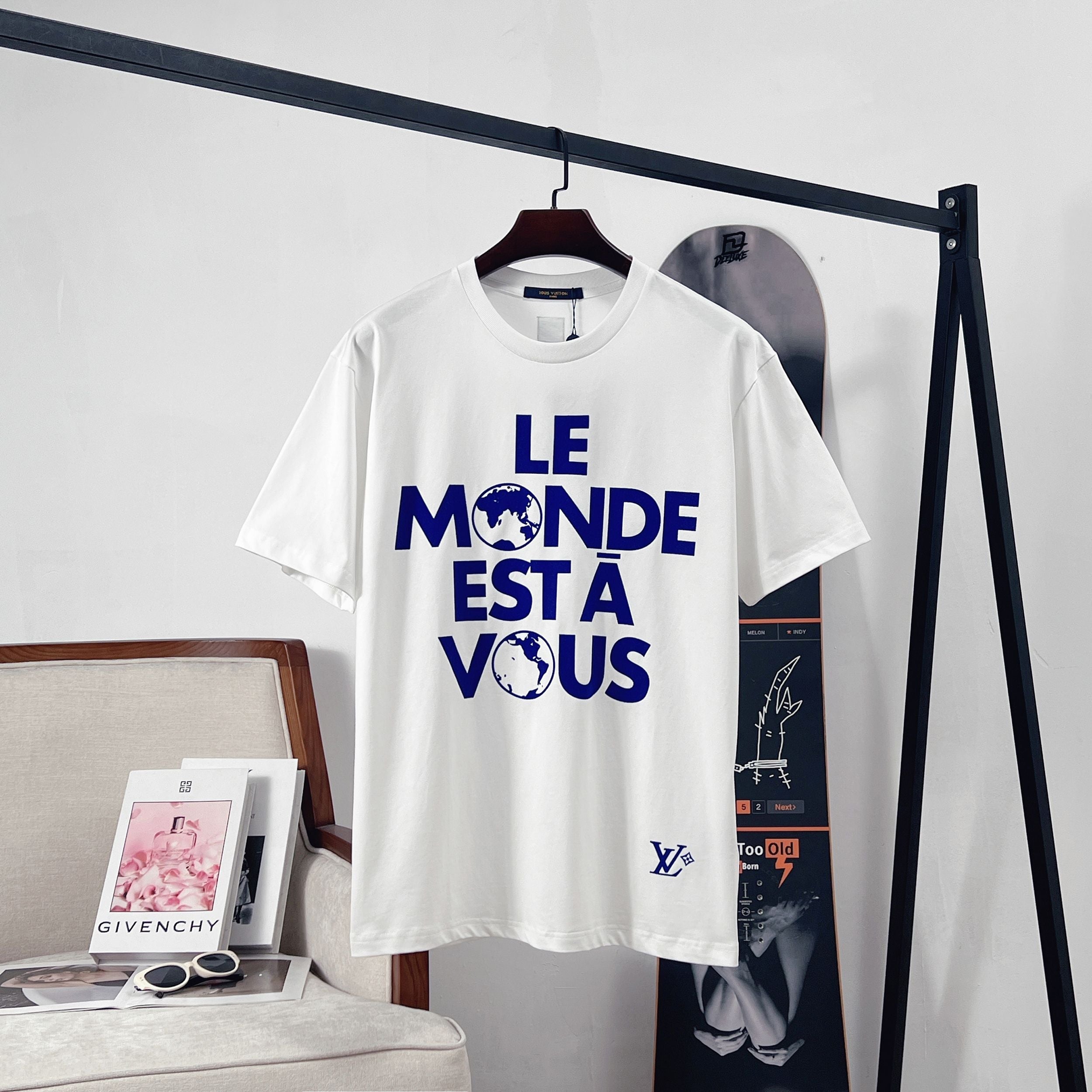 LV Earth flocked Print- Sleeve T-Shirt