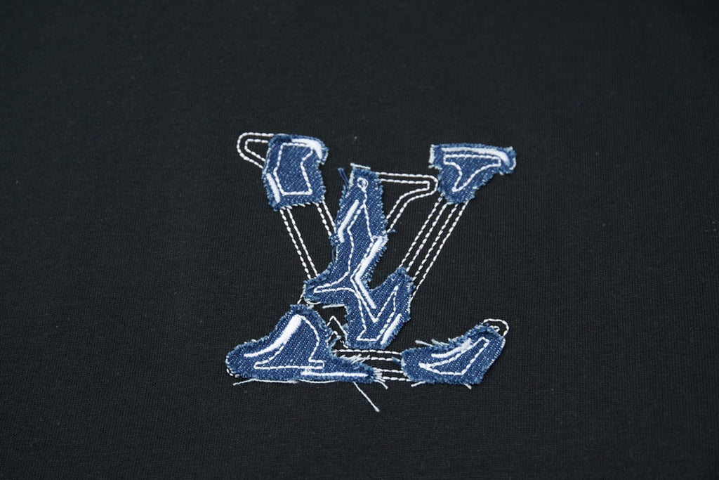 LV Denim Patchwork Embroidered T-Shirt
