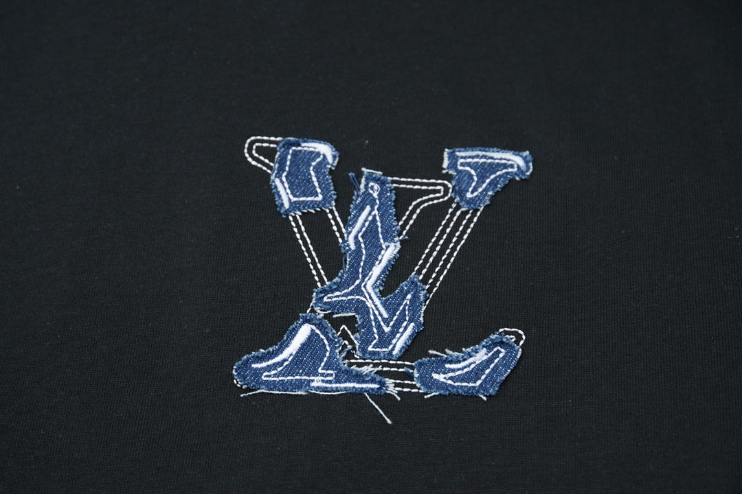 LV Denim Patchwork Embroidered T-Shirt