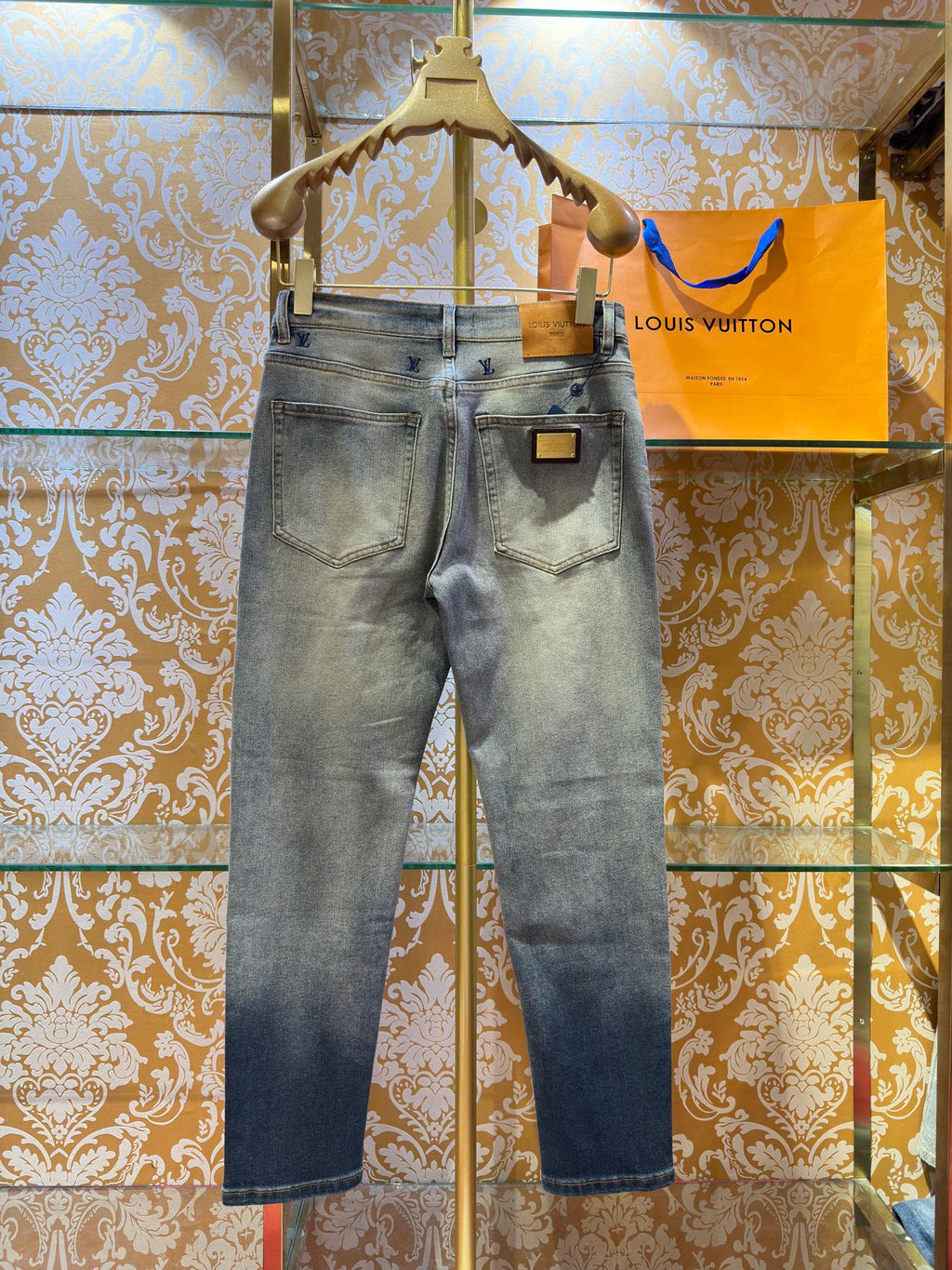 LV Embroidered Slim fit Straight-Leg Jeans