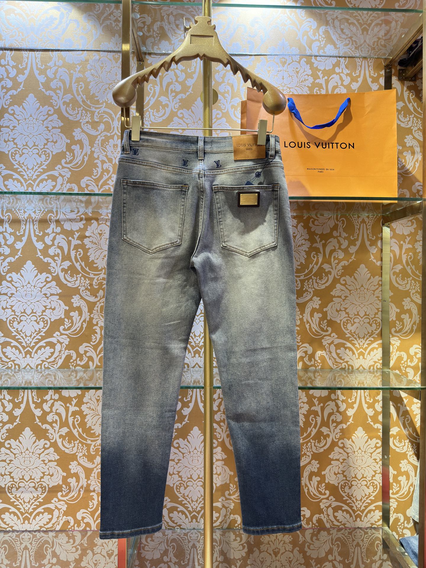 LV Embroidered Slim fit Straight-Leg Jeans