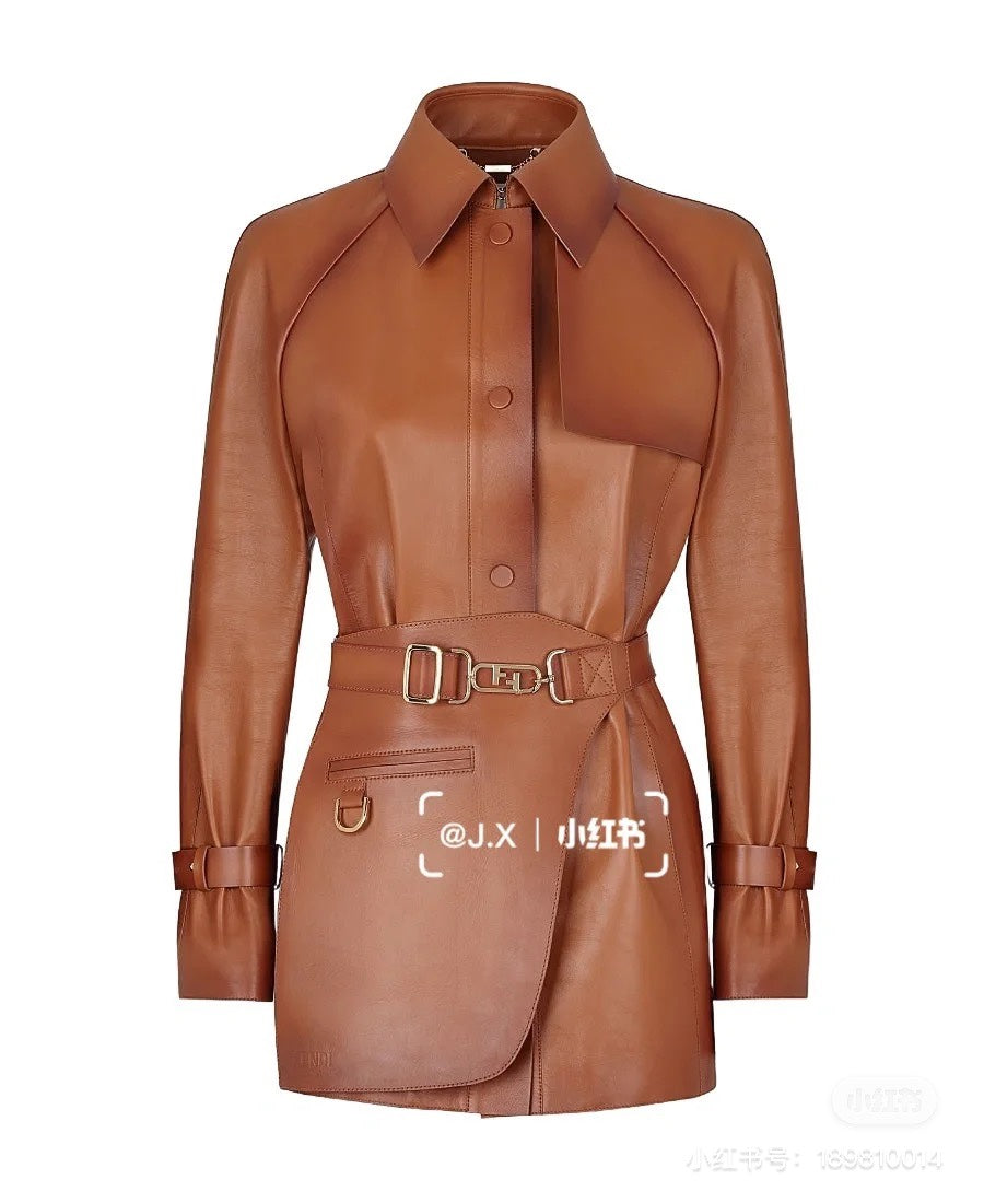 Fendi Long Belt Leather Trench Coat