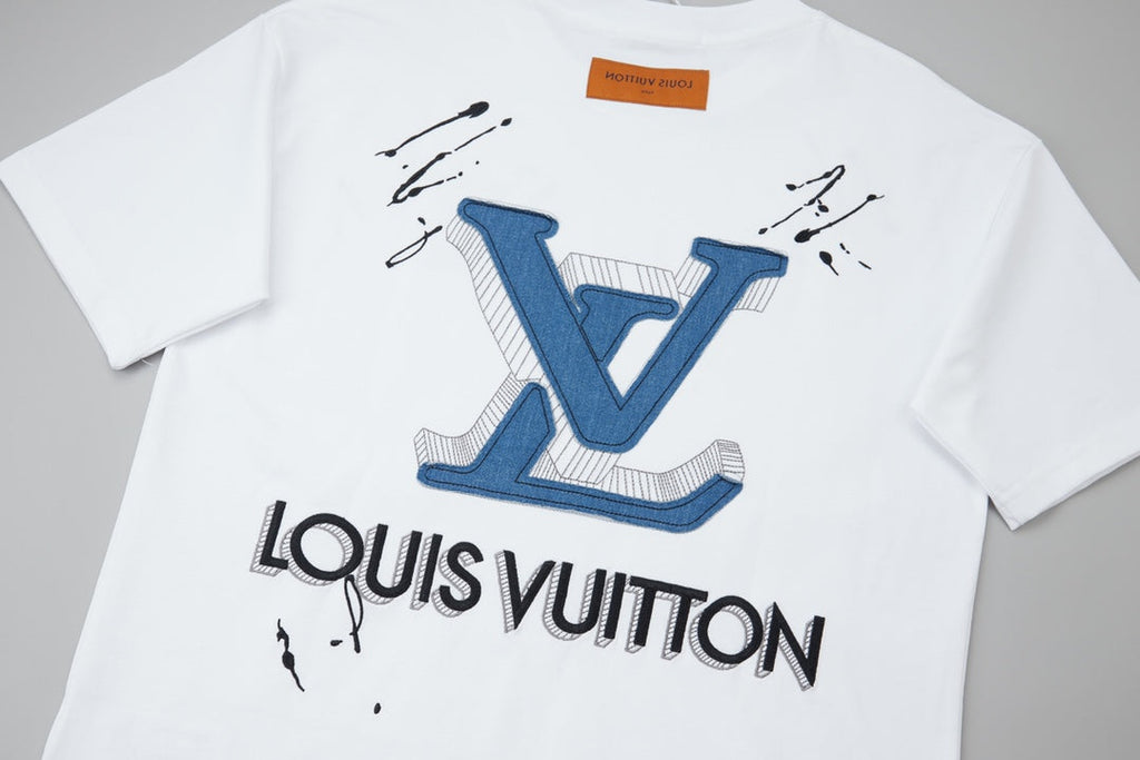 LV Denim Patchwork Embroidered T-Shirt