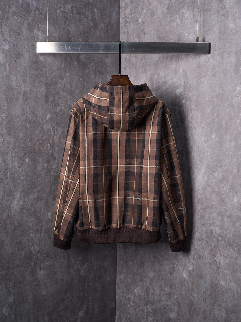 LV Jacquard Letter Applique Belted Hooded Jacket