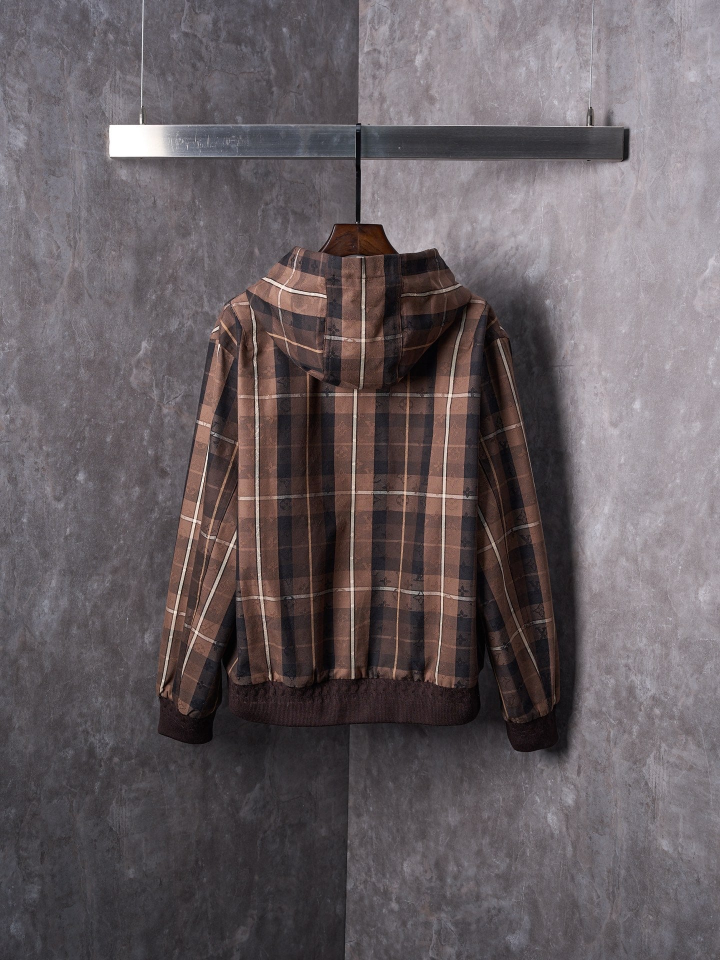 LV Jacquard Letter Applique Belted Hooded Jacket