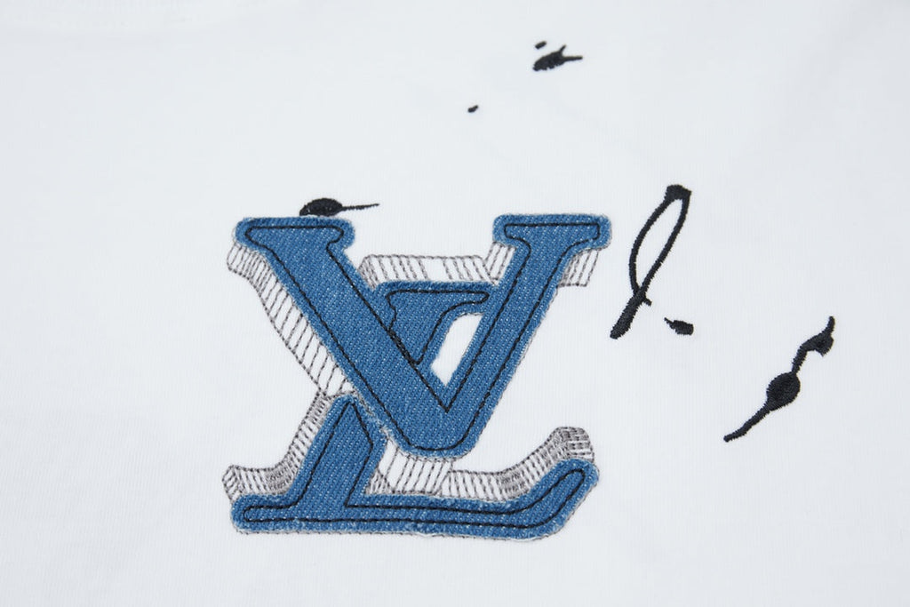 LV Denim Patchwork Embroidered T-Shirt
