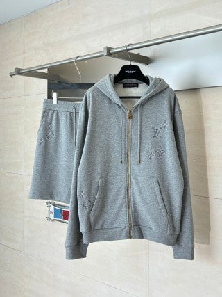 LV Embroidered Zip-Up Hoodie