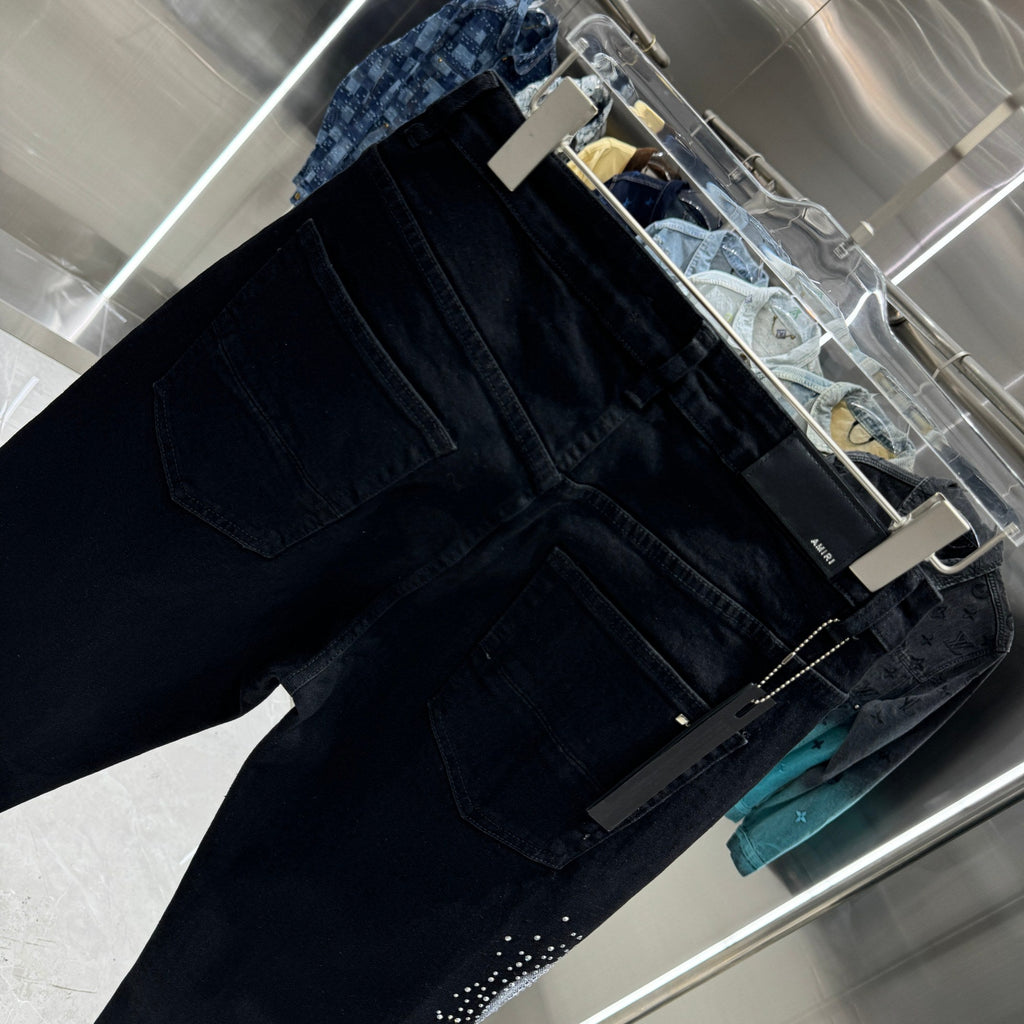 Amiri Slim Fit Stretch Jeans with Rhinestone Lettering