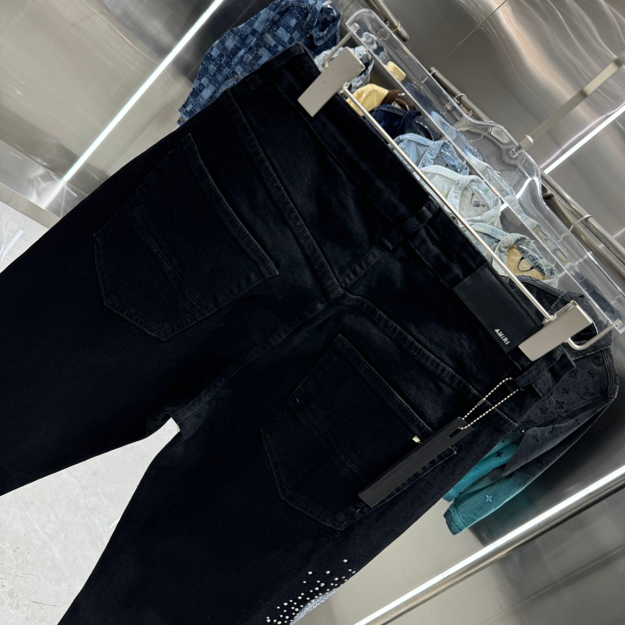Amiri Slim Fit Stretch Jeans with Rhinestone Lettering