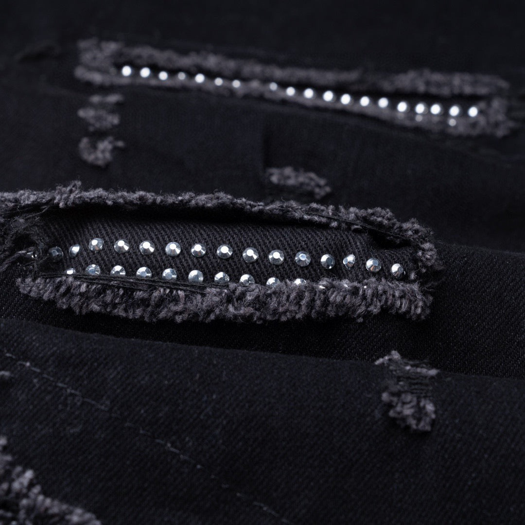 AMIRI black ripped and rhinestone-embellished high-street jeans!