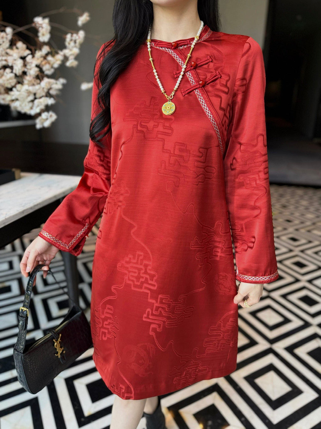 Women's Dior Festive Red Brocade Chinese Style Dress