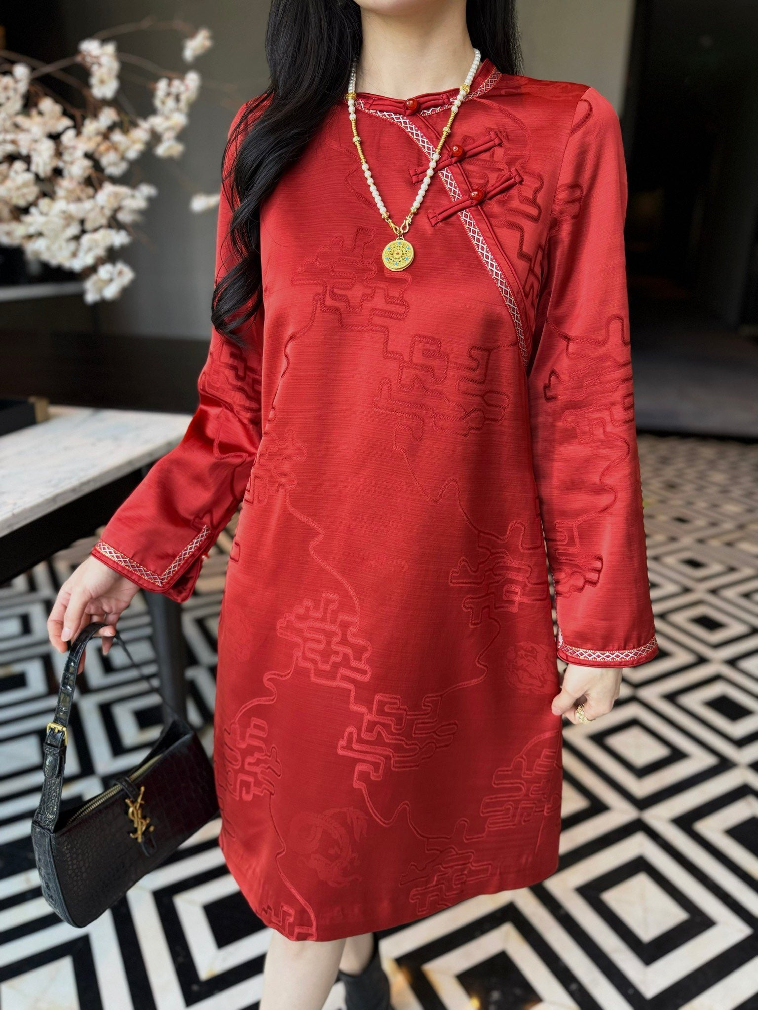 Women's Dior Festive Red Brocade Chinese Style Dress