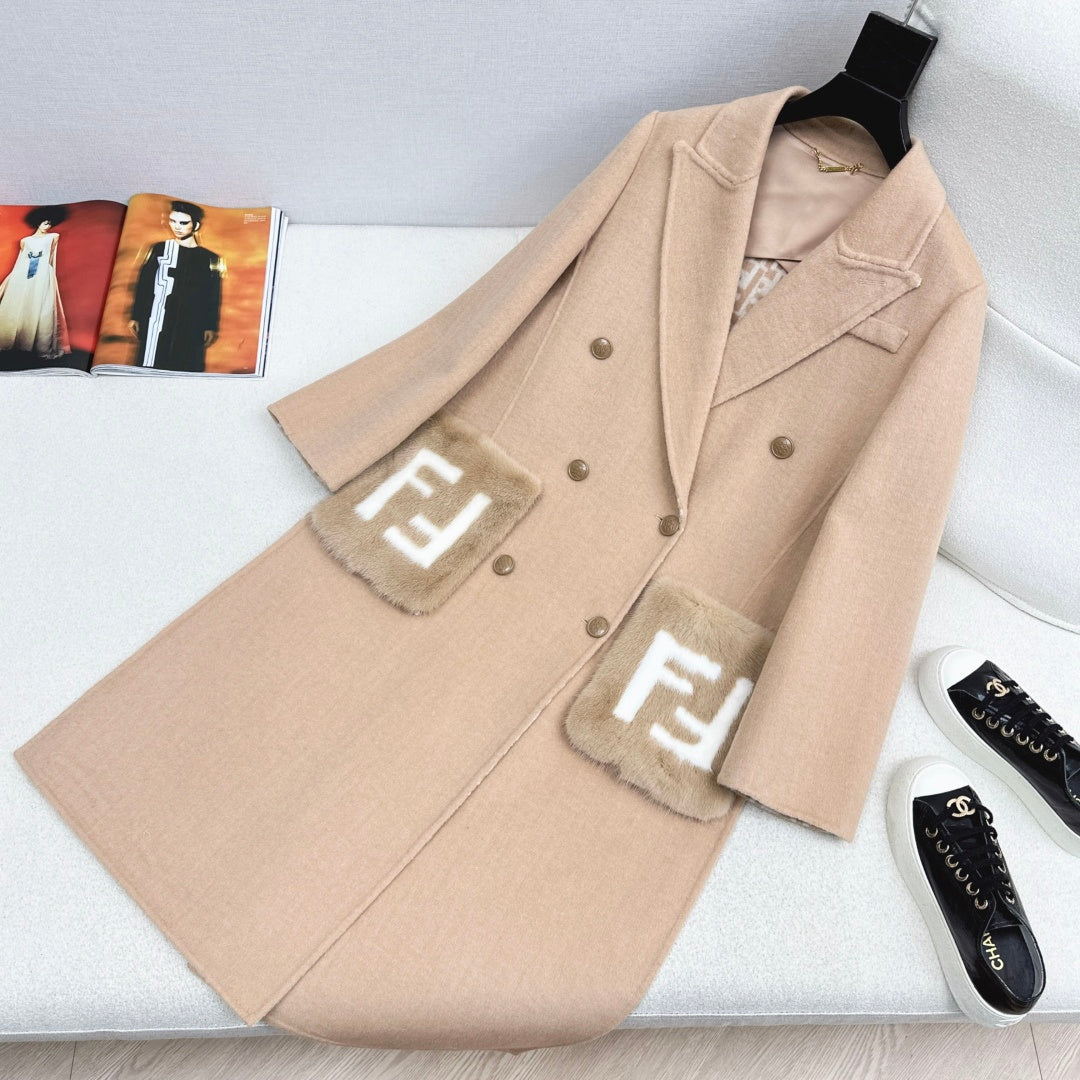 Women's Fendi Newest Mink Coat Double F Pocket