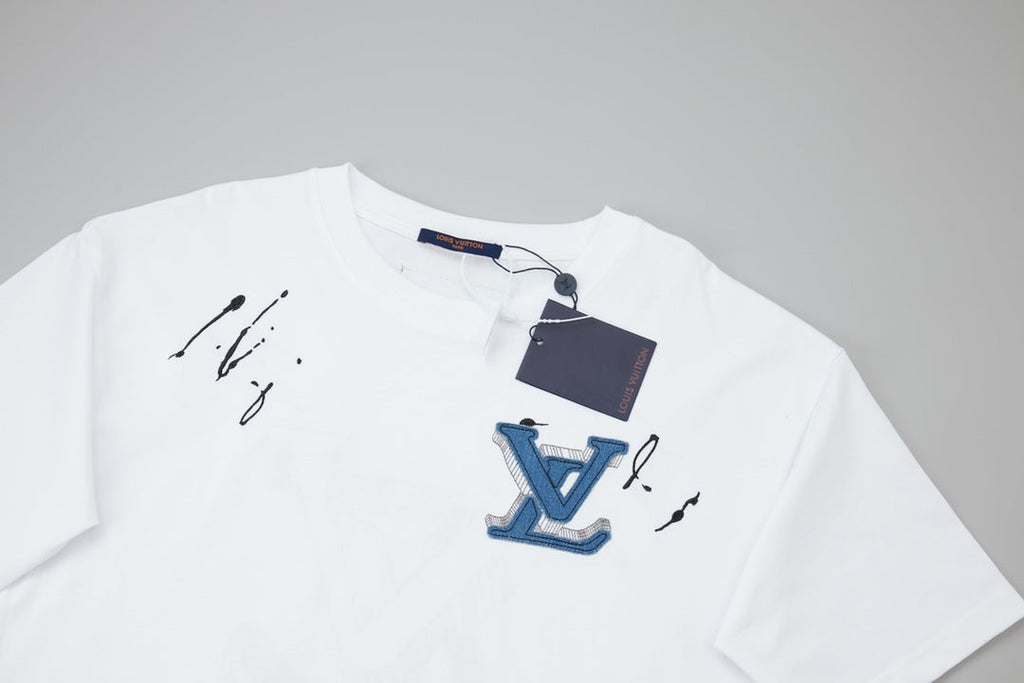 LV Denim Patchwork Embroidered T-Shirt