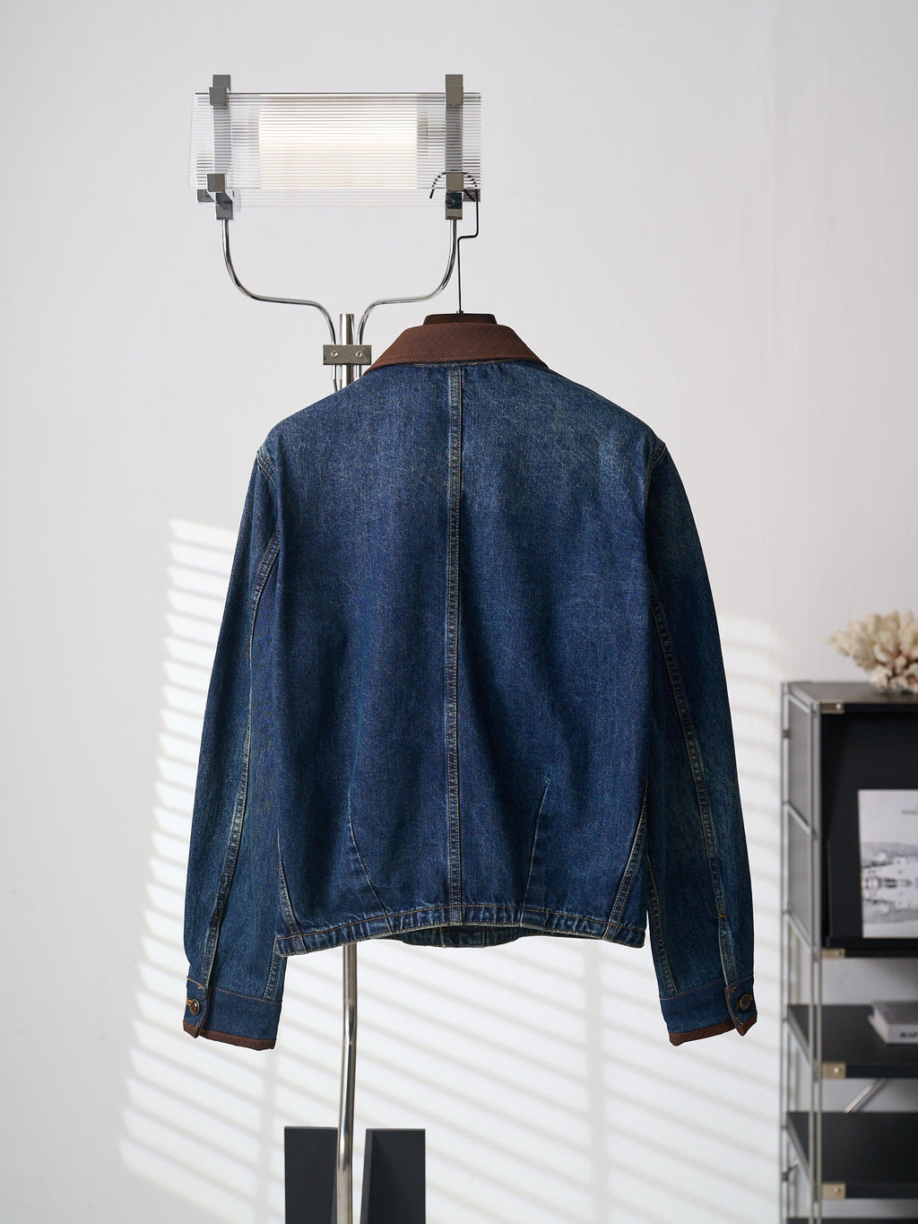LV Embossed Leather Collar Denim Jacket