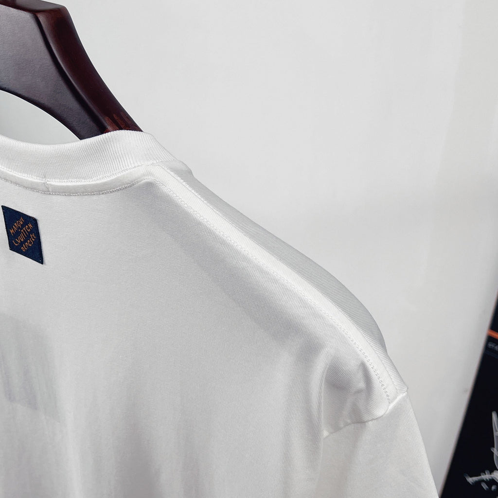 LV Earth flocked Print- Sleeve T-Shirt