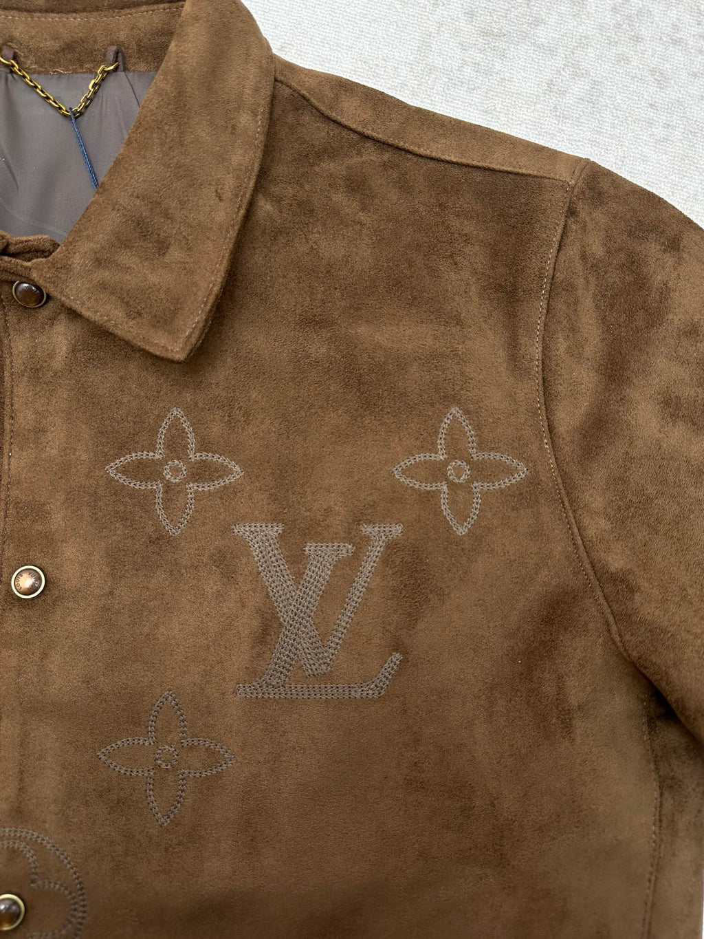 LV Monogram Embridered Suede Leather Jacker Shirt