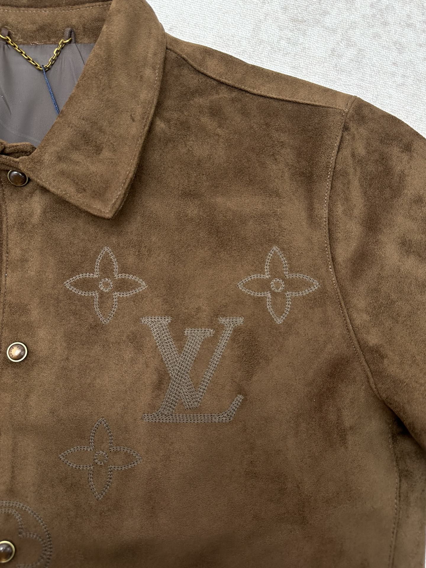 LV Monogram Embridered Suede Leather Jacker Shirt