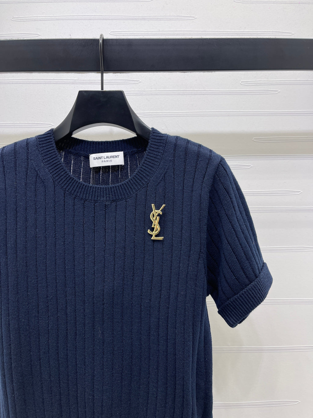 YS Vertical Ribbed Crew Neck Knit Short Sleeve