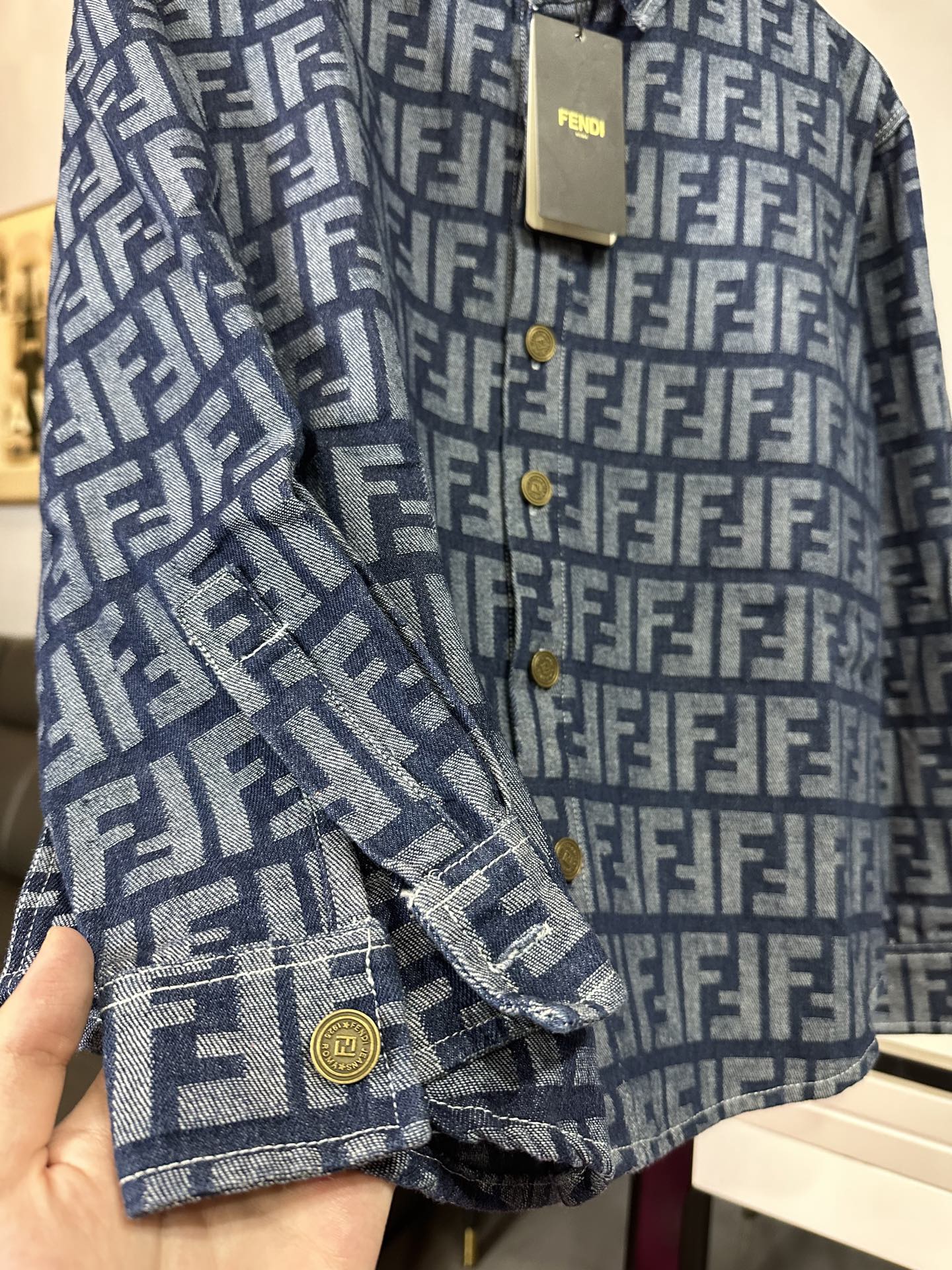 FENDI all-over logo printed washed denim shirt/jacket